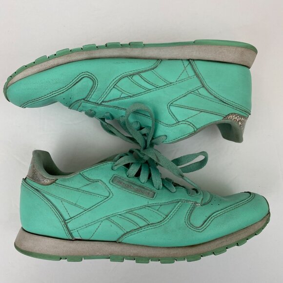 Reebok Classic Mint Pastel Athletic Sneakers Silver Sparkle Accents Big Girl 5 - Picture 4 of 11